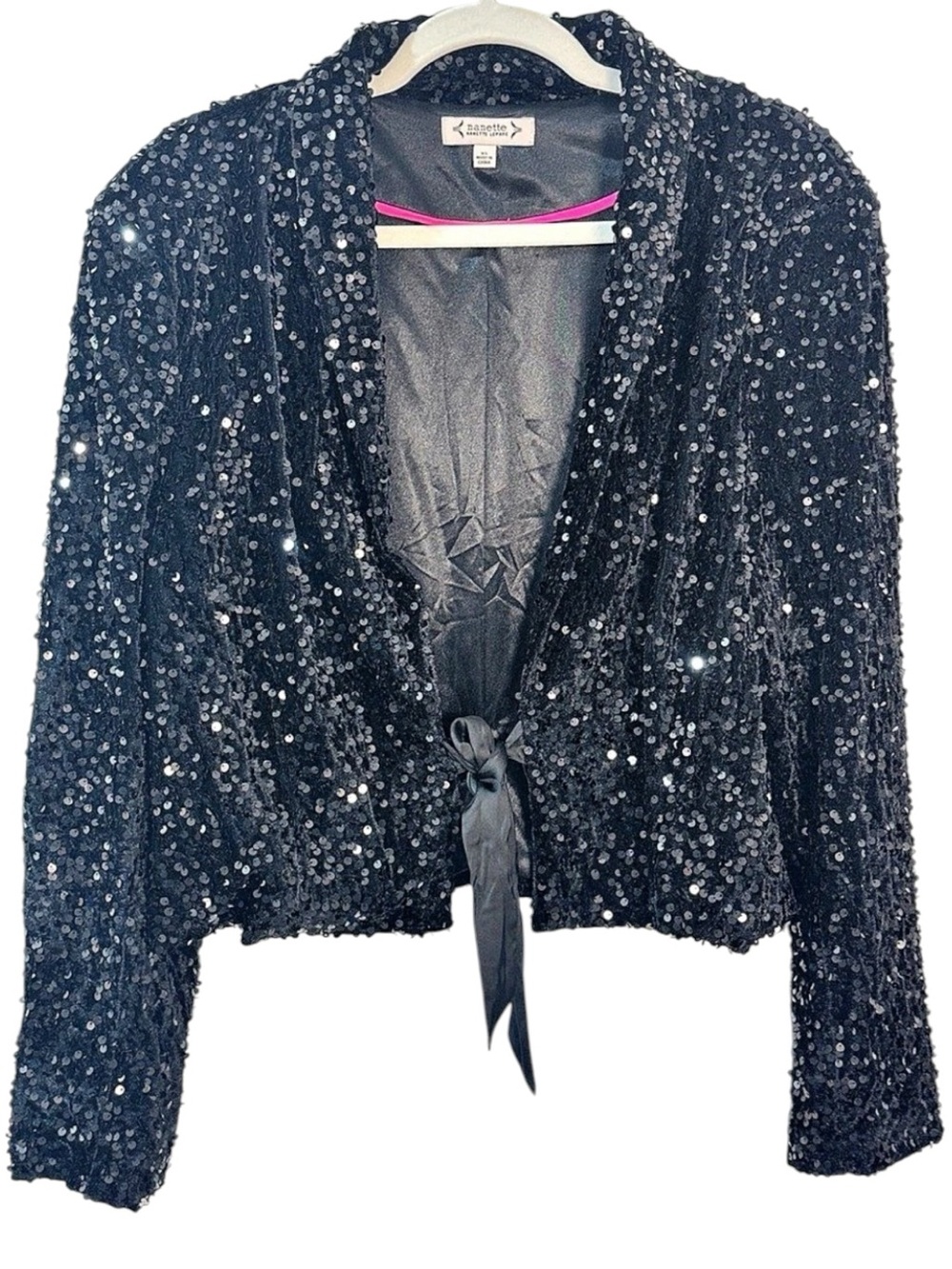 Nanette Lepore Black Sequin Open Tie-Front Jacket Size XL NWT